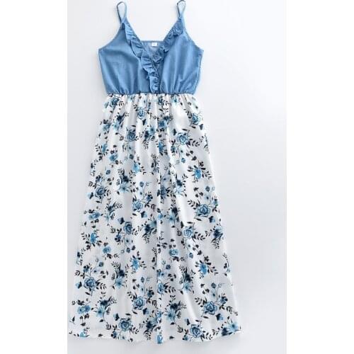 Maternity Women Ruffles V-neck Summer Floral Dresses Summer Fashion Pregnancy Patchwork Clothes Elegant Sleeveless Clothings