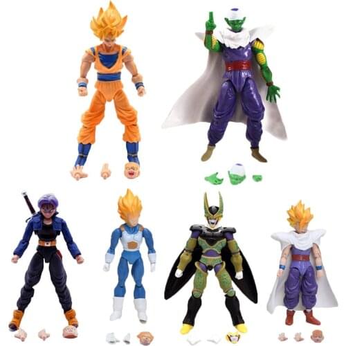 Dragon Ball SHF Goku Vegeta Cell Gohan Trunks Action Figure Movable Joints Replaceable Face and Hand Anime Figurine Model Toys