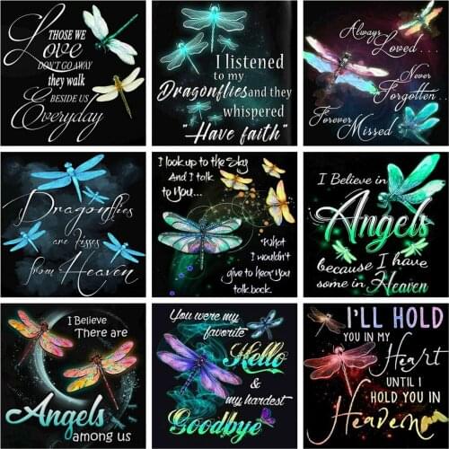 Huacan 5D Diamond Painting New Arrivals Dragonfly Text Diamond Mosaic Embroidery Blackboard Cartoon Handicraft Home Decor