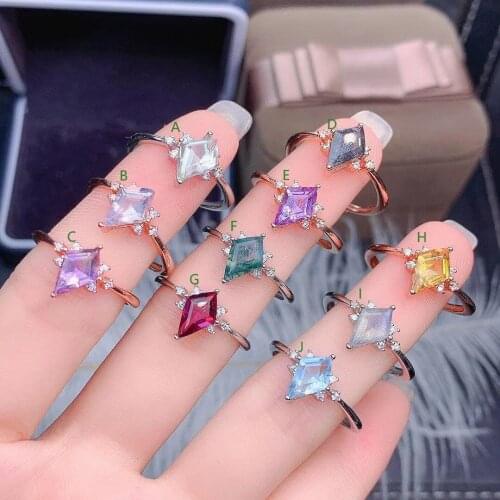 Natural Amethyst Topaz Ring Latest Kite Style Fashion Trend S925 Silver Plated 18K Gold Engagement For Women