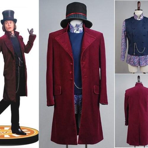 Movie Cosplay Charlie and The Chocolate Factory Willy Wonka Costume Cosplay Full Suit Halloween Costumes