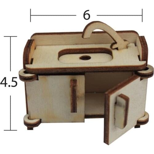 MN32 Miniature Kitchen Sink, Raw Wood Miniature