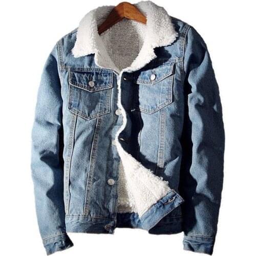 Mens Winter Warm Berber Fleece Denim Jacket Slim Fit Thicken Coat Outerwear Black Blue