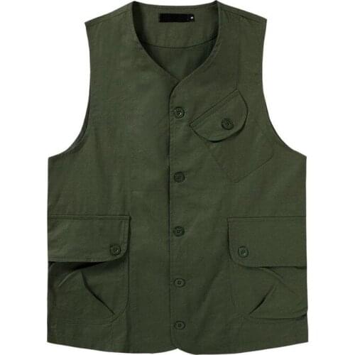 Men Casual Loose Vest Japan Amekaji Multi-Pocket Vintage Vests 2020 Brand Solid Sleeveless Cargo Jacket Tops Waistcoat S-XXL