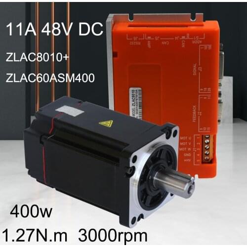 ZLAC8010+ZLAC60ASM400 400w servo motor flange 1.27Nm with drive servo motor ac 220v servo kit 0.4kw for CNC milling machine