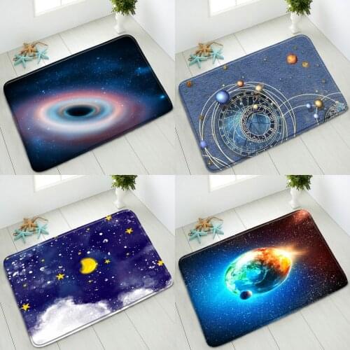 Non-Slip Bath Mat Starry Sky Pattern Indoor Floor Mat Bedroom Kitchen Doormat Balcony Carpet Flannel Washable Foot Pad Home Deco