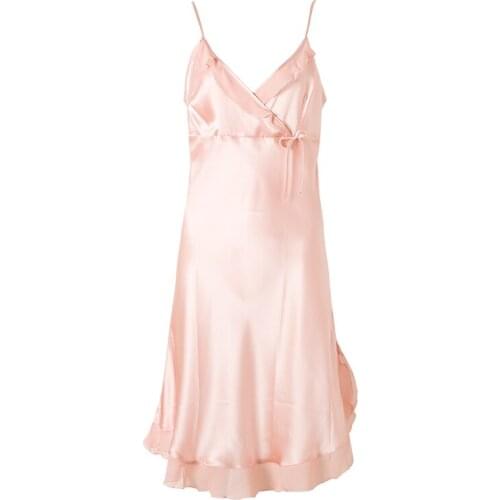 100% Pure Silk Nightgowns Women Sexy Sleepwear Home Dresses SILK Nightdress SATIN Nightie Summer Style Dress BLUE RED