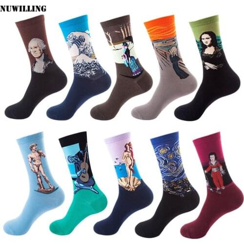 Fashion Cotton Funny Men Art Oil Painting Socks Print Casual Harajuku Angle Davi Male Van Gogh Female Happy Style Women Socks