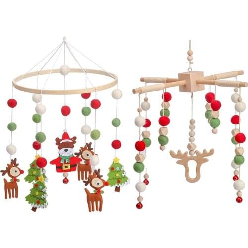 New Christmas Baby Bed Bell Crib Mobiles Toy Cotton Animals Pendant Rotating Music Rattles for Cots Projection Infant Wooden Toy