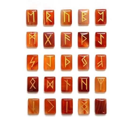 Wholesale 25pcs/Set Natural Stone Tiger eye Viking Runes Amulet Set Reiki Healing Crystals Divination Tumbled rectangle Stones