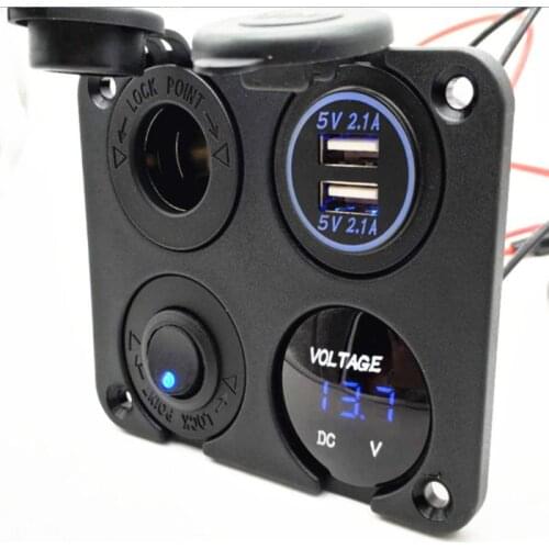 ON/OFF Toggle Switch Panel Dual USB Charger Cigarette Lighter Socket Voltmeter for Car Boat Marine RV Truck Blue/Green/Red