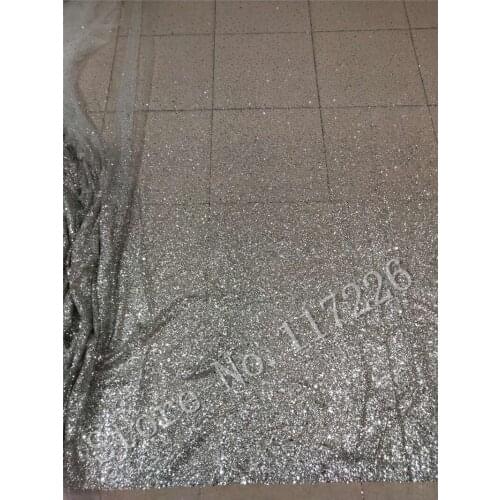 Glued glitter lace fabric the glitter from more to less JRB-92804 silver color material for evening dress fashion design