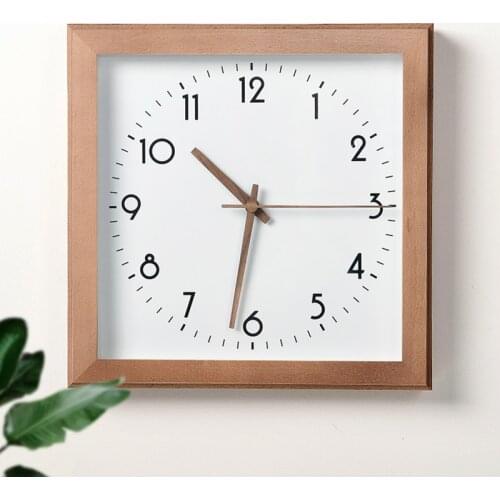 Simple Japanese square wall clock living room Japanese Lisheng retro wall clock Nordic modern clock solid wood silent clock