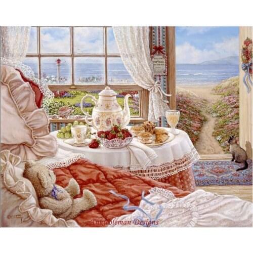 Needlework for Embroidery DIY DMC Quality Unprinted on fabric - Counted Cross Stitch Kit 14 ct Oil painting - Cottage By The Sea