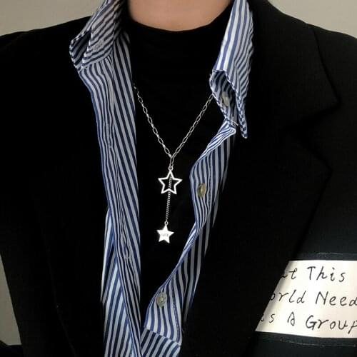 S925 Sterling Silver Letter Star Necklace Female Long Chain Kpop 2020 New Fashion Thai Statement Design Girls Couple Gift Casual