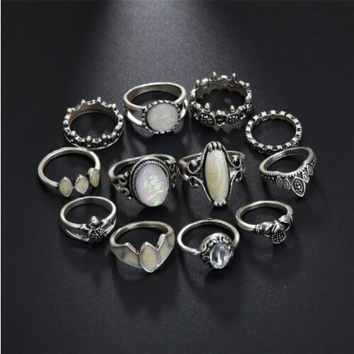 Charms 12 Pcs/ Set Classic Opals Round Water Drop Clouds Geometrical Irregular Ring Sets Lady Charm Costume Jewelry Accessories