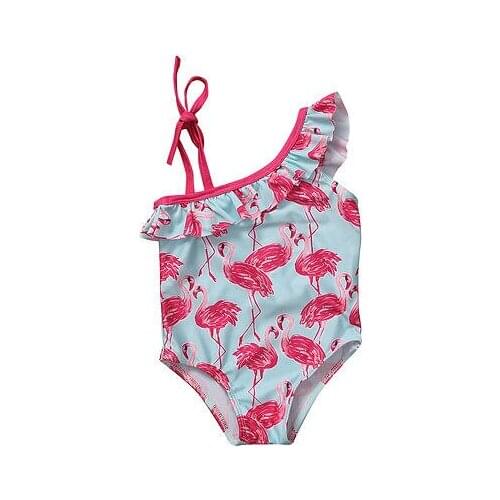Baby Girls One Piece Flamingo Swimwear Ruffles Off Shoulder Swimsuit Swimwear Bathing Suit Hot