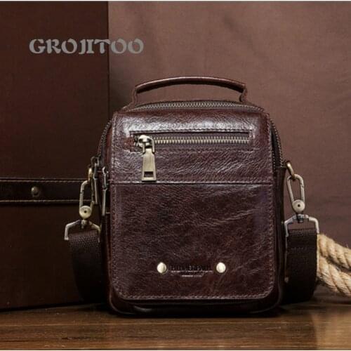 GROJITOO Mens Leather Messenger Bag multi functional shoulder bag multi compartment cowhide Waist Bag Mini mens shoulder bag