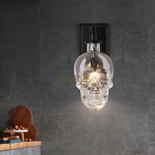 Vintage Glass Wall Lamp Skull Bottle Wall Lights for Home Industrial Decor Bar Bedroom Bedside Wall Sconce Bathroom Mirror Light