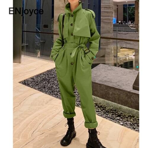 Women 2020 High Street Quality Jumpsuits Female Spring Fall Ankle-length Handsome Korean Stylish Loose Cargo Pants Playsuit