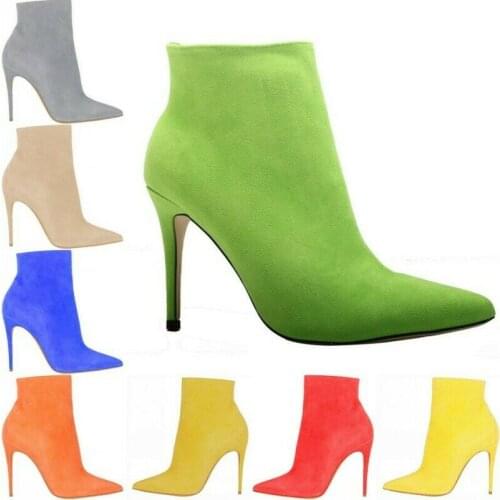 Occident Womens Ankle Short Boots High Stilettos Heels Pointy Toe Casuals Shoes 11Colors Custom Made Plus Big Size New 2021