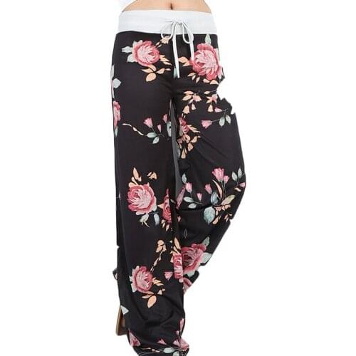 Womens pants loose plus size sports pants wide-leg pants printed wide-leg pants overalls women Korean version