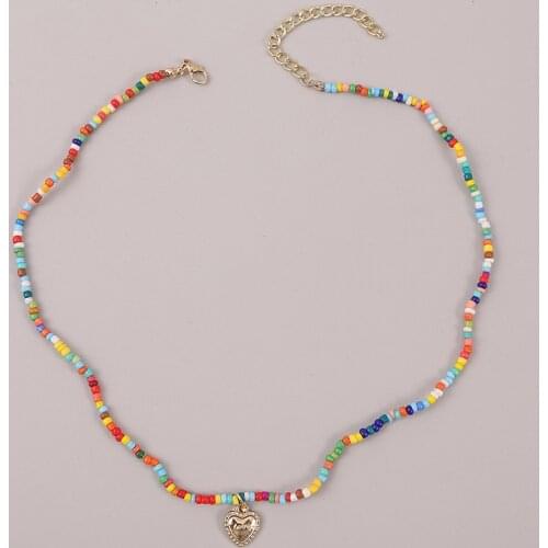 Bohemian Female Multicolor Glass Beaded Necklace Heart Pendant For Women Fashion Boho Handmade Party Necklace Jewelry Gifts