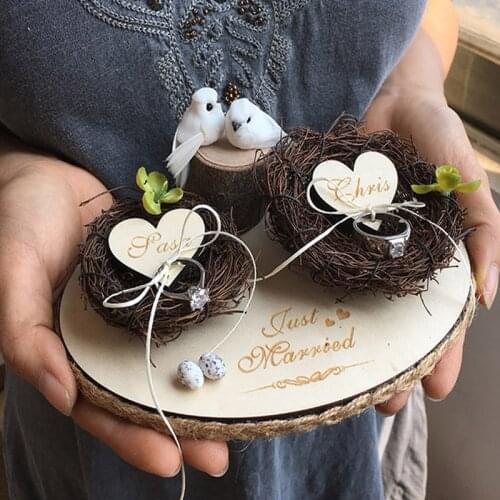 1pcs New Creative Unique custom name Nest Rings holder personalized Wedding Proposal Engagement decoration ring pillow