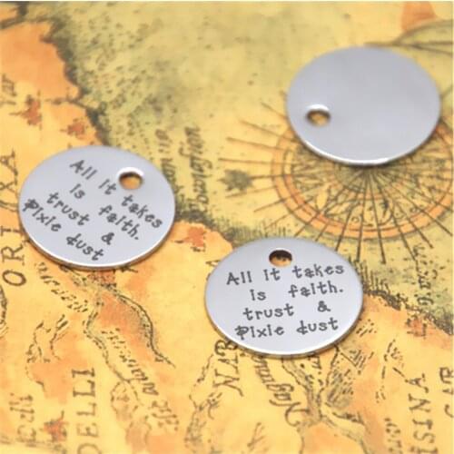 10pcs/lot All it takes is faith, trust & pixie dust charm silver tone message charm pendant 20mm