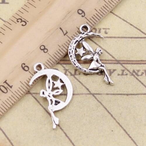 20pcs Charms Fairy Angel Moon Star 25x14mm Tibetan DIY Retro Jewelry Bracelet Necklace Antique Bronze Silver Color Pendant