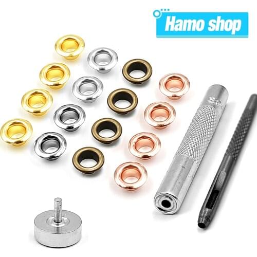 200pcs 5mm Hole Metal Eyelets Grommets with Washer Set Tool Punch Diy Leathercraft Accessories Shoes Belt Cap Bag Tags Clothes