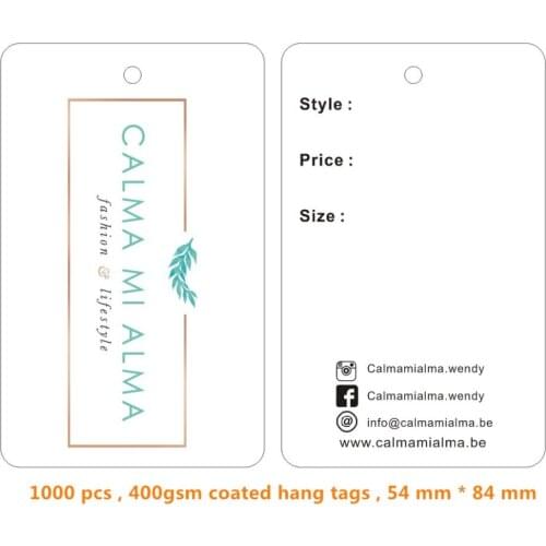 2000PCS Custom 400gsm Matte white Coated paper price tags print swing tag 5.4 * 8.4 m