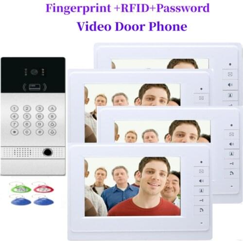 7 inch Wired Fingerprint ID Card Video Door Phone Doorbell Intercom System with RJ45 connection 1080P Door Access Control camera