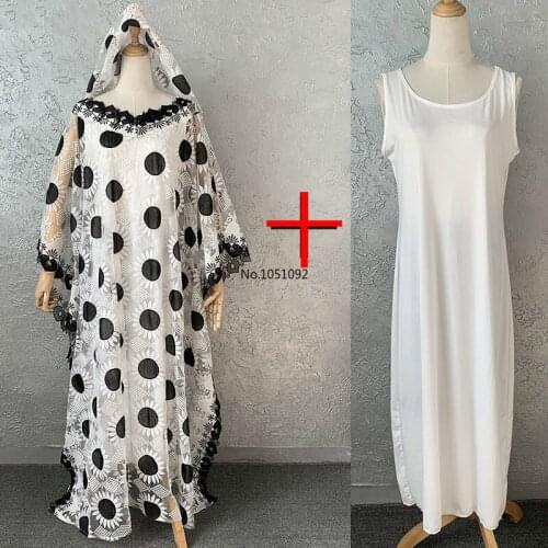 Love Lace African Dresses for Women Plus Size Dashiki Embroidery Flower Abaya Muslim Hijab Dress African Clothes Robe Africaine