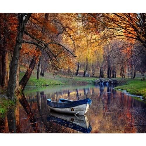 Full Square/Round Drill 5D DIY Diamond Painting "Autumn forest steam boat" Embroidery Cross Stitch 3D Home Decor gift LG2474