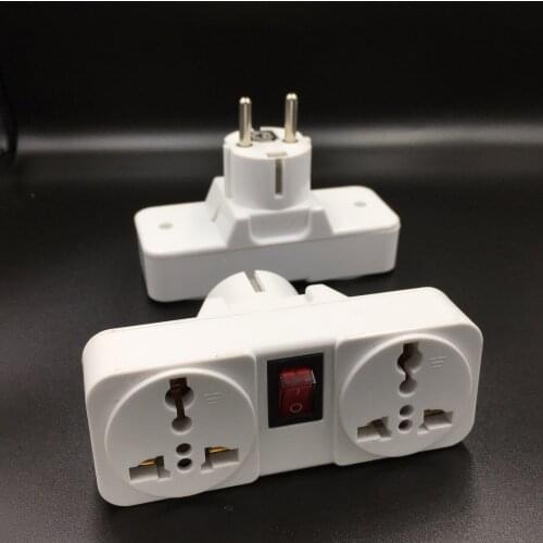 White Portable 250V 6/10A universal travel adaptor socket Europe extension socket power converter plug with on off light switch