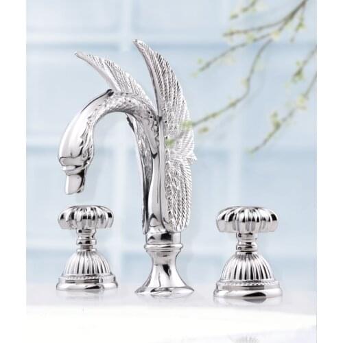 Free ship Chrome Clour 3 pcs swan sink faucet widespread lavatory basin mixer tap New
