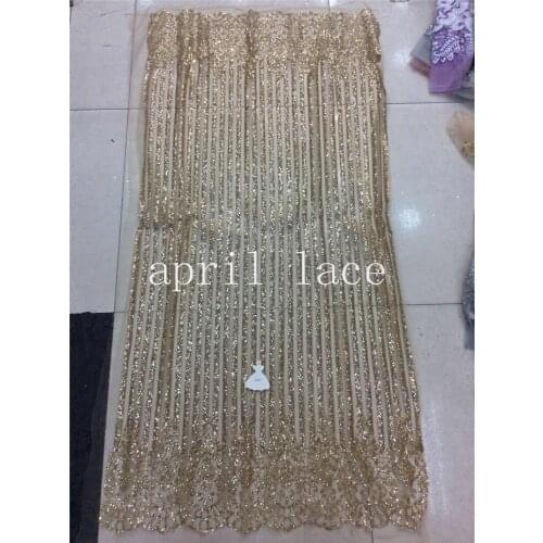 Ap212 # 5 yards champagne gold stripe sparkly hand print glued glitter net tulle mesh sugar lace fabric for sawing dress