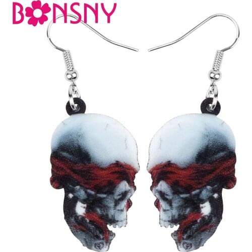 Bonsny Acrylic Halloween Horror Skull Skeleton Head Earrings Drop Dangle Festival Jewelry Women Girls Teen Party Decoration Gift