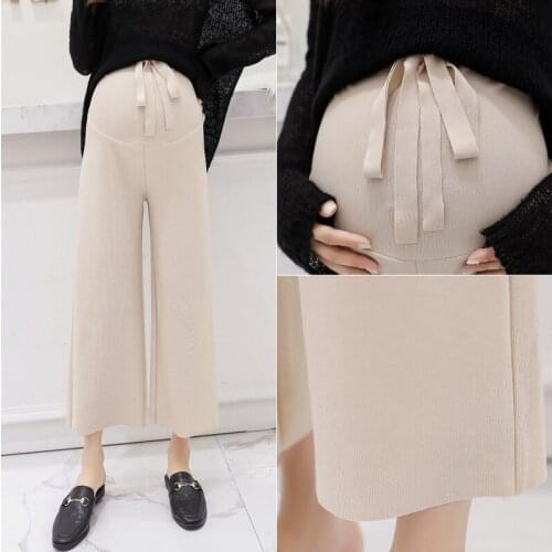 Maternity Pants Autumn Winter Casual Elastic Waist Belly Loose Pants Clothes for Pregnant Women Knit High Waist Drape Trousers