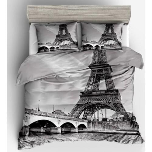 DeMissir 3D Grey Eiffel Tower Polyester Duvet Cover Set 2/3Pcs Set Europ Twin Full Queen King Bedding Sets housse de couette