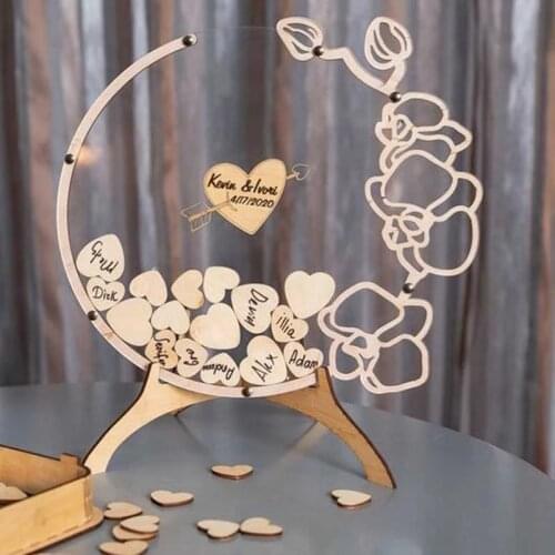 Wooden Wedding Guest Book, Personalized Wedding Flower Guest Book ,Custom Your Content Acrylic Drop Guest Boo