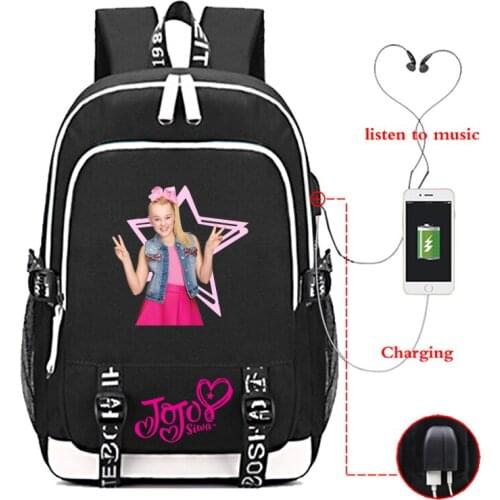 Hot Jojo Siwa USB Charge Backpack High Quality Practicality Men Women Boys Girls School Backpacks Beautiful School Bags