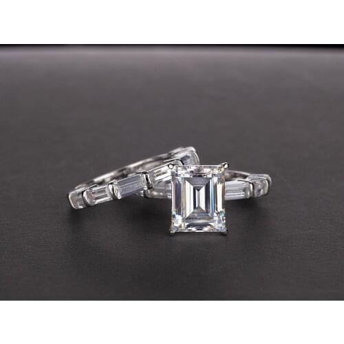 Vintage Emerald Cut 3ct Moissanite Diamond Ring set Original 925 sterling silver Engagement Wedding band Rings for Women Jewelry