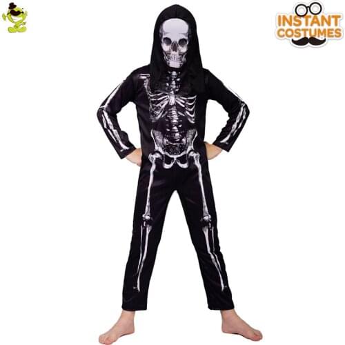 Halloween Costume For Kids Scary Skeleton Jumpsuit Cosplay Purim Party Role Play Boy Skull Clothing
