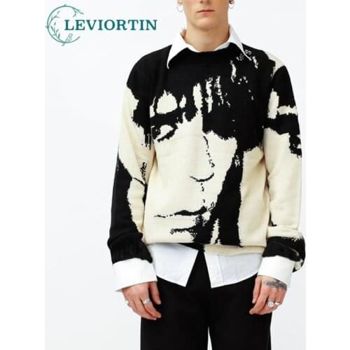 Harajuku Handsome Pullover Sweater Oversized Japanese Anime Cartoon Style Men and Women Print Knitted Sweater Long Sleeves Tops