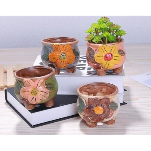 Creative Hand Painted Ceramic Flowerpot Desktop Succulent Flower Pot Green Plant Container Bonsai Pot Vase Home Garden Decor