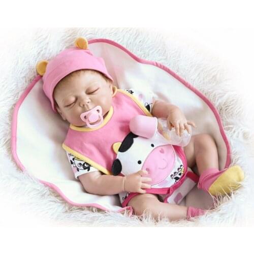 22inch 55cm bebes Reborn Baby Doll Girl Full Silicone Sleeping Doll Baby Bath Toy With Clothes Lifelike Cute Gifts Toy Pink Cow