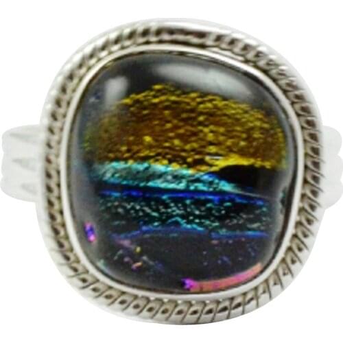 Lovegem Genuine Dichroic Glass Ring 925 Sterling Silver,Size:8 , AR3024