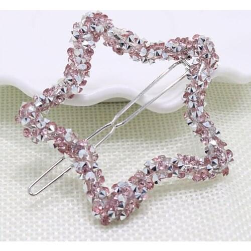 Fashion Korean Crystal Rhinestone Hairpin Barrettes Hair Clip Five-pointed Star Triangle Round Shape Clip Hair Accessories